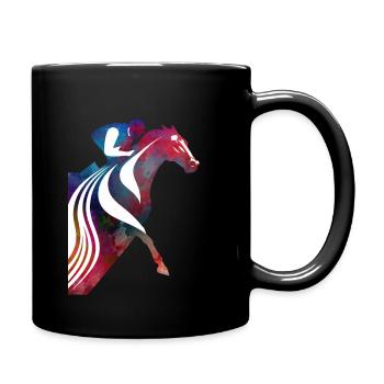 Buntes Pferd mit Reiter - Tasse einfarbig - Schwarz - Rechts