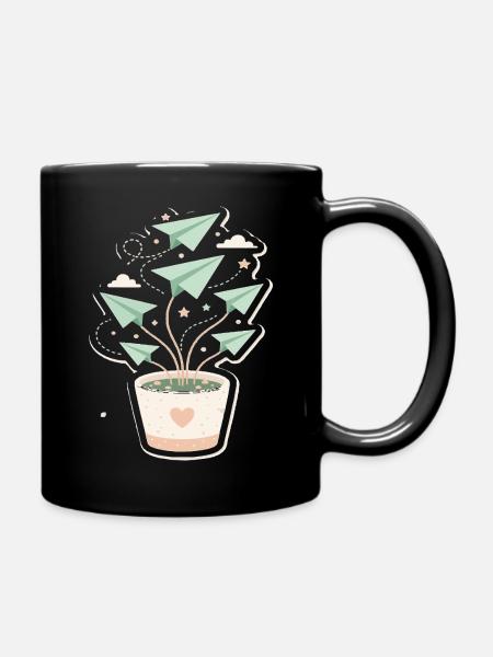 Papierflieger Pflanze Wuchs - Tasse einfarbig - Schwarz