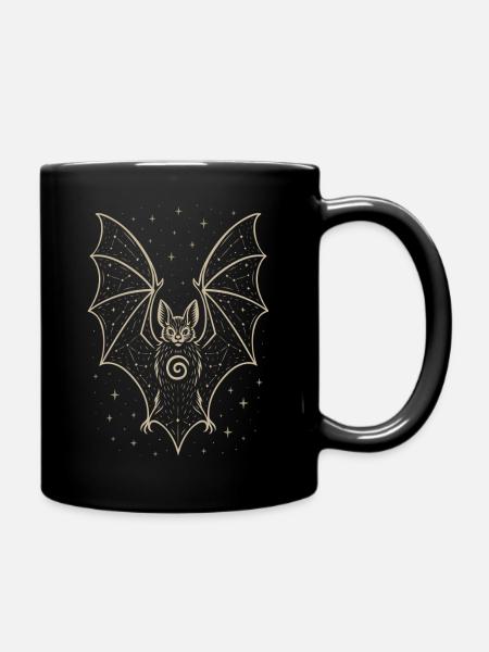 Fledermaus mit Sternenhimmel - Samhain Halloween - Tasse einfarbig - Schwarz