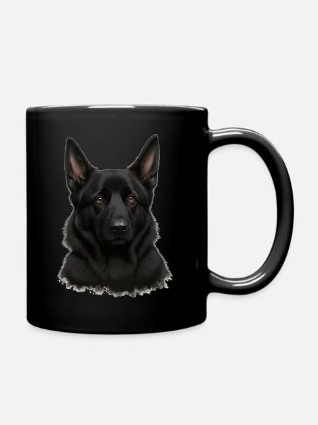 Schwarzer Schäferhund Porträt - Tasse einfarbig - Schwarz