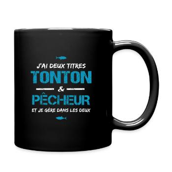 Tonton pêcheur cadeau pecheur peche humour oncle - Mug uni - noir - Droite