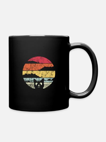 Süße Katze Vintage Cat im Retro Sonnenuntergang - Tasse einfarbig - Schwarz