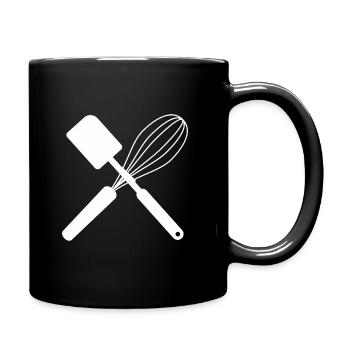 Schneebesen Teigschaber Hobbybäcker Kuchenmeister - Tasse einfarbig - Schwarz - Rechts