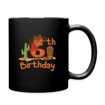 Cowboy 6th Birthday Gift Children's Birthday Party - Full Colour Mug - black - Right