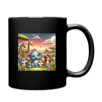 Süsser Elefant mit Freunden - Tasse einfarbig - Schwarz - Rechts