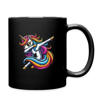 Regenbogen Einhorn mit Sonnenbrille Comic Kunst - Tasse einfarbig - Schwarz - Rechts