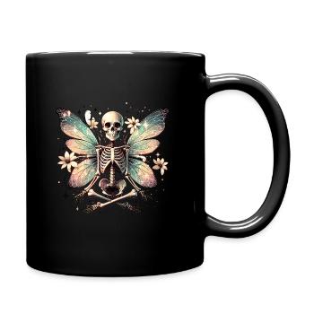 Skeleton with butterfly wings and flowers - Full Colour Mug - black - Right