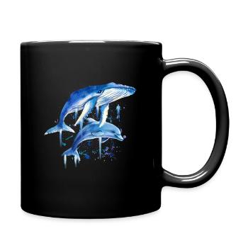Blue Whale Dolphin Diver Whales Bottlenose Dolphin Dolphin - Full Colour Mug - black - Right