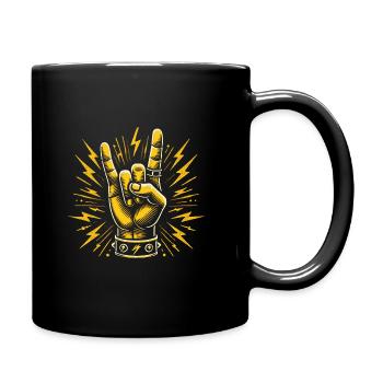 Pommesgabel in gelb, Heavy Metal, Rock Symbol - Tasse einfarbig - Schwarz - Rechts