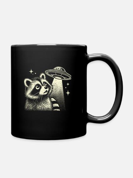Mystischer Waschbär mit Raumschiff und Sterne - Tasse einfarbig - Schwarz