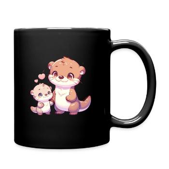Cute otter family illustration with heart - Full Colour Mug - black - Right