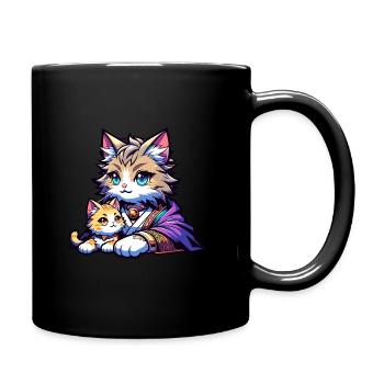 Mignon chat famille en vêtements traditionnels - - Mug uni - noir - Droite