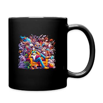 Relaxed reader in the midst of chaos and monsters - Full Colour Mug - black - Right