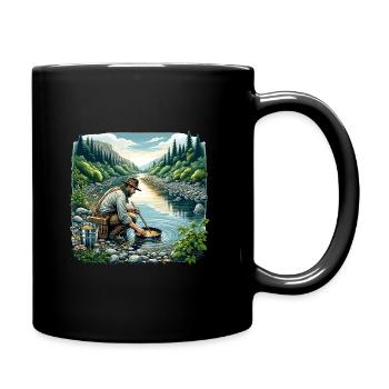 Goldsucher Am Fluss im Sonnenuntergang - Tasse einfarbig - Schwarz - Rechts