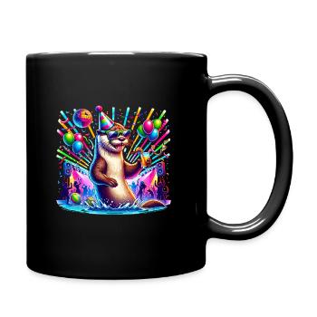 Feiernder Otter mit Partyhut und Cocktail bei - Tasse einfarbig - Schwarz - Rechts