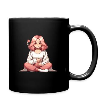 Entspannter Anime-Moment mit Tee - Tasse einfarbig - Schwarz - Rechts