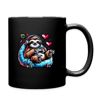 Entspannter Gamer Faultier mit Controller - Tasse einfarbig - Schwarz - Rechts