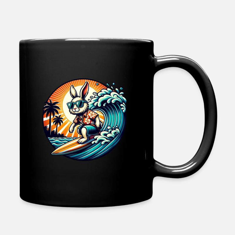Surfender Hase mit Sonnenbrille und Hawaii-Hemd - Tasse einfarbig - Schwarz