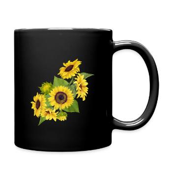 Aquarell Sonnenblumen Strauß mit gelber Blüte - Tasse einfarbig - Schwarz - Rechts