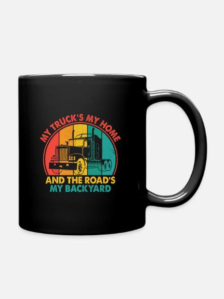 Trucker Driving Dad Trucker Father Truck Driver - Full Colour Mug - black