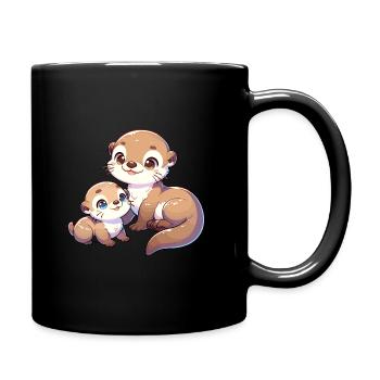 Niedliche Otterfamilie Illustration - Lustige - Tasse einfarbig - Schwarz - Rechts