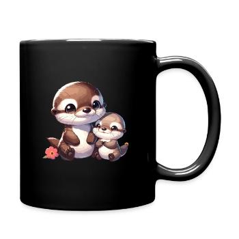 Famille de loutres mignonnes : mère et bébé - Mug uni - noir - Droite