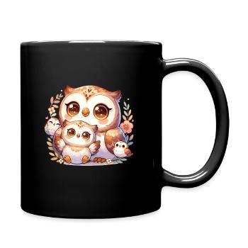 Loving owl family surrounded by flowers and flowers - Full Colour Mug - black - Right