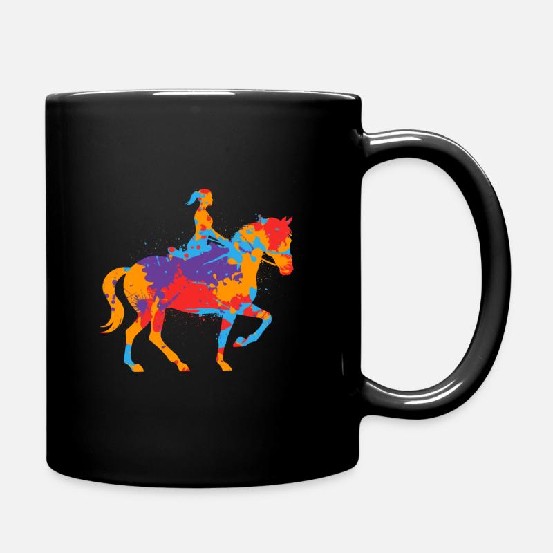 Pferd reiten bunter Reiter Mädchen Pferde - Tasse einfarbig - Schwarz