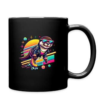 Cooler Otter Mit Rollschuhen Im Retro-Stil - Tasse einfarbig - Schwarz - Rechts