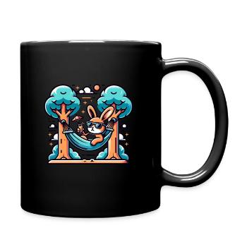 Relaxed bunny in summer sky - Full Colour Mug - black - Right