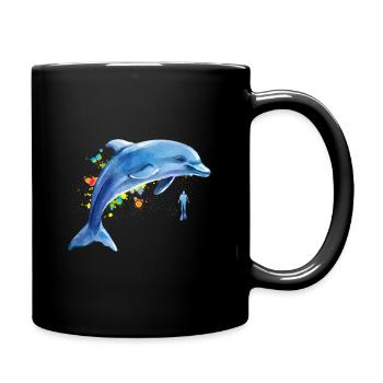 Delfin Taucher Wale Tümmler Delphin - Tasse einfarbig - Schwarz - Rechts