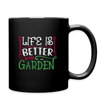 Gardener in the garden Hobby gardener cares for plants - Full Colour Mug - black - Right