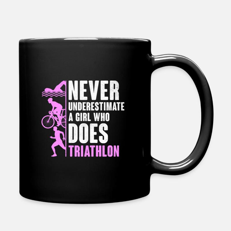 Unterschätzen Sie niemals ein Mädchen, das Triathlon Tria macht - Tasse einfarbig - Schwarz