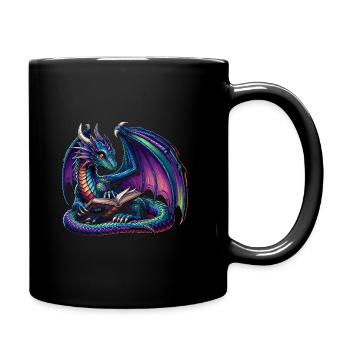 Drache Lesebuch Bücher Bücherwurm Bibliophiler - Tasse einfarbig - Schwarz - Rechts