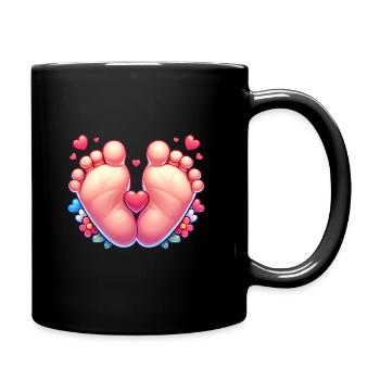 Babyfüße mit Herzen und Blumen - Tasse einfarbig - Schwarz - Rechts