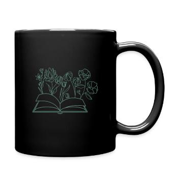 Buch mit Blumen, Lesen, Hobby, Leseratte, Blumen - Tasse einfarbig - Schwarz - Rechts
