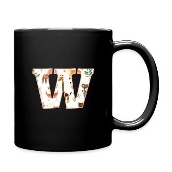 Letter W, Monogram, Animal Pattern - Full Colour Mug - black - Right