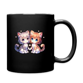 Mignons amis chats avec des détails de cœur - Mug uni - noir - Droite