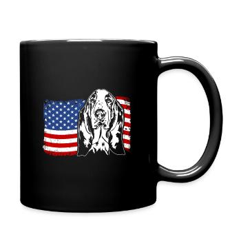 Basset Hound US Amerika Fahne Hunde Wilsigns - Tasse einfarbig - Schwarz - Rechts