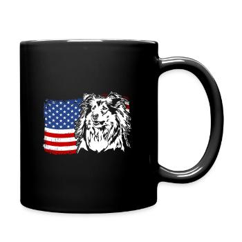 Long-haired Collie US America Flag Dogs Wilsigns - Full Colour Mug - black - Right