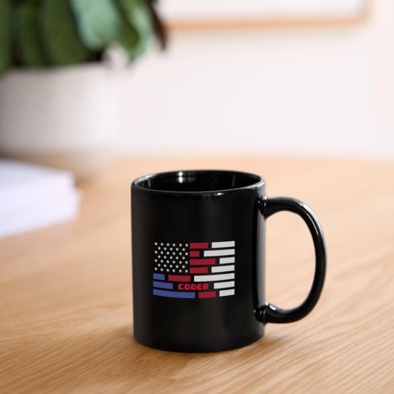 American Flag Coder Coding Computer Nerd Full Colour Mug