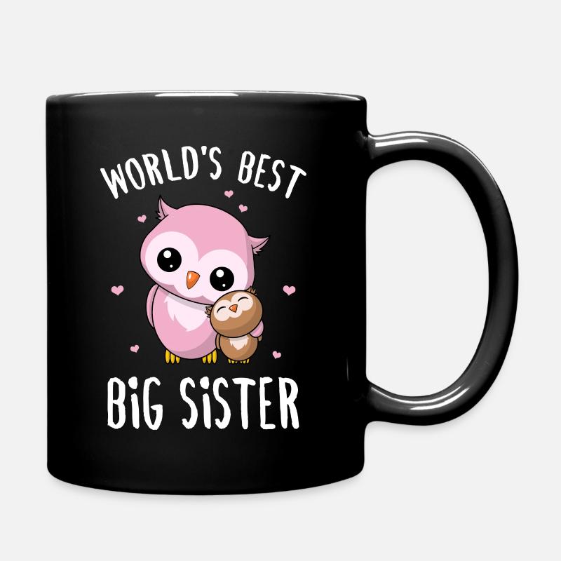 World's Best Big Sister - Große Schwester Eulen - Tasse einfarbig - Schwarz