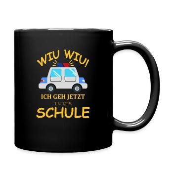 Einschulung Polizeiwagen Erstklässler Geschenkidee - Tasse einfarbig - Schwarz - Rechts