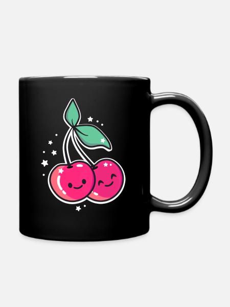 Cherries Kawaii Rockabilly cute motif fruits - Full Colour Mug - black