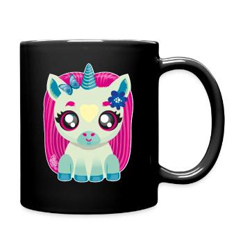 Kleines Baby Einhorn mit Schmetterling - Tasse einfarbig - Schwarz - Rechts