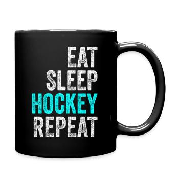 Eat Sleep Hockey Repeat hockey saying vintage - Full Colour Mug - black - Right