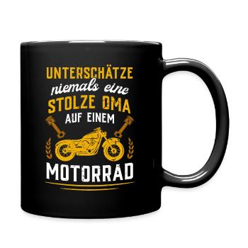 ...stolze Oma auf einem Motorrad - Tasse einfarbig - Schwarz - Rechts