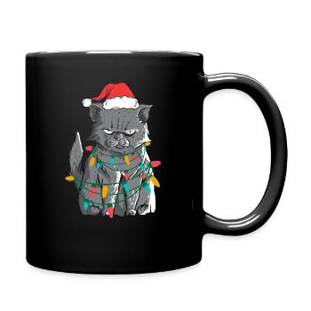 Angry cats with Christmas lights - Full Colour Mug - black - Right