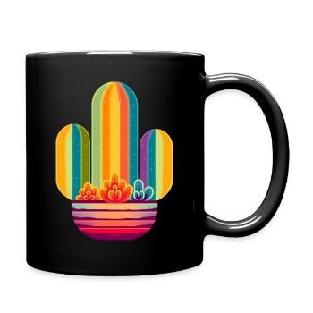 Regenbogen Kaktus - Tasse einfarbig - Schwarz - Rechts