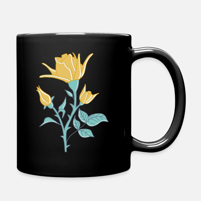rose jaune avec des feuilles vert turquoise - Mug uni - noir